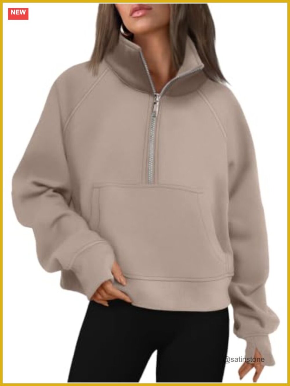 Womens Half Zip Fleece Pullover Sweatshirt Thumb Holes Kangaroo Pocket